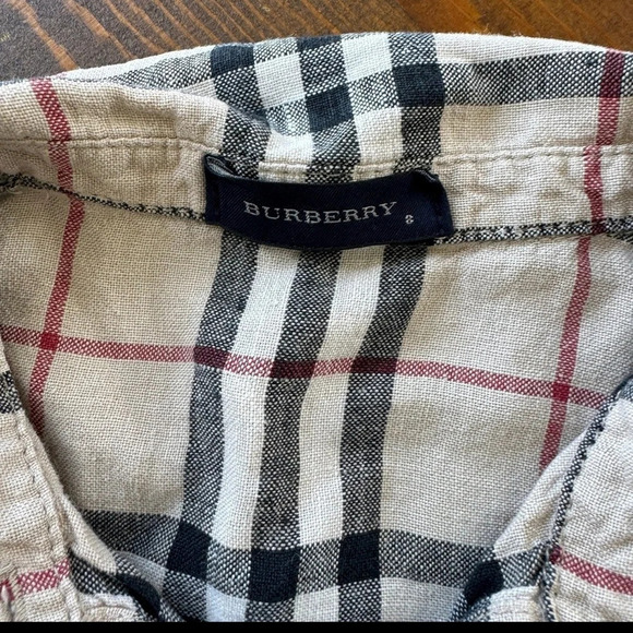 Dress button down linen 8T Burberry short sleeves - Picture 2 of 2